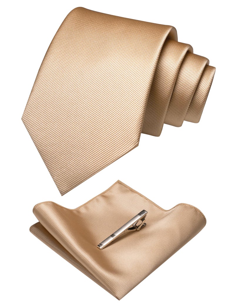 JEMYGINS Gold Formal Necktie and Pocket Square, Hankerchief and Tie Bar Clip Sets for Men - Image 1